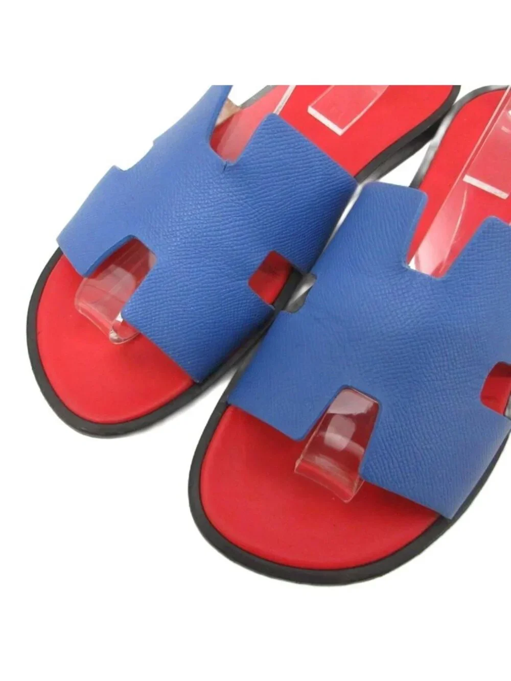 Hermes Izmir Logo Sandals Bicolor Leather 42 Blue